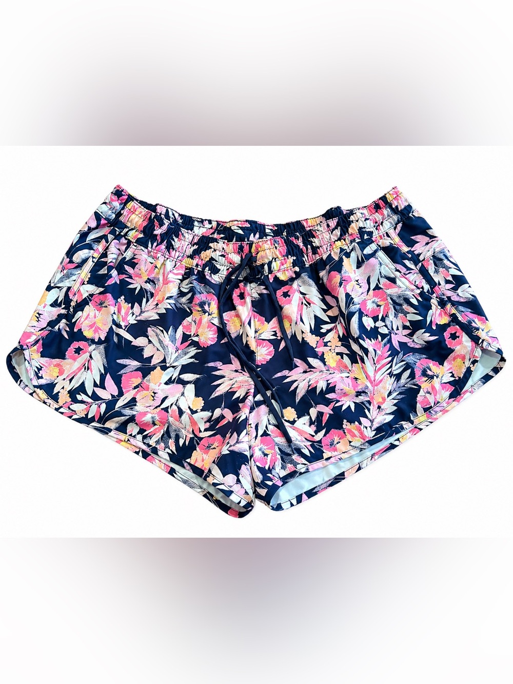 Columbia Floral Athletic Shorts XXL 2X Lined Drawstring Navy Pink
